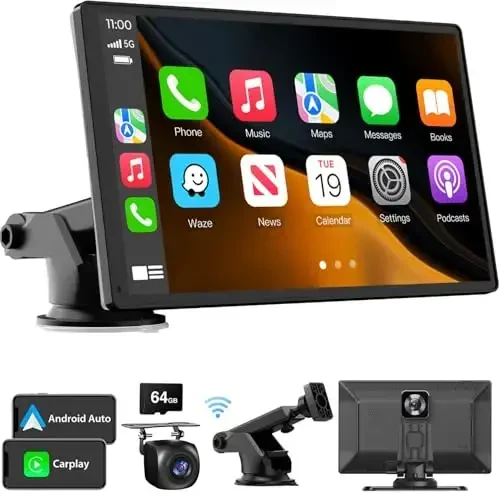 Portable Wireless CarPlay Touchscreen for Car: 4K Apple Carplay & Android Auto Car Play Screen with 4K Dash Cam/1080p Rear Camera/GPS Navigation/Bluetooth/Mirror Link/AirPlay (Black-9IN) - LAVIAY