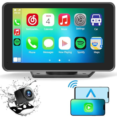 Araba İçin Taşınabilir Kablosuz CarPlay Ekranı, 7 İnç Çift Din Araba Stereo Apple CarPlay ve Android Auto İçin, Yedek Kamera, Ayna Bağlantısı, Navigasyon Ekranı ile Multimedya Oynatıcı Tüm Araçlar İçin - 8