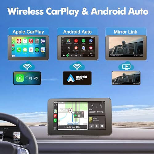 Araba İçin Taşınabilir Kablosuz CarPlay Ekranı, 7 İnç Çift Din Araba Stereo Apple CarPlay ve Android Auto İçin, Yedek Kamera, Ayna Bağlantısı, Navigasyon Ekranı ile Multimedya Oynatıcı Tüm Araçlar İçin - 12