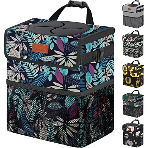 Vankor Car Trash Can for Car Cute, Bag Bin Hanging Waterproof Automotive Garbage Cans Leak Proof Vehicle Trash Can Colorful Leaves - 1