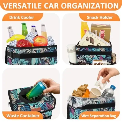Vankor Car Trash Can with Lid Leak Proof Car Accessories for Women | 2.2 Gallon Cute Hanging Car Trash Bin for Men Car Truck Vehicle Sedan SUV Interior Automotive Garbage Cans, Leaves - 1