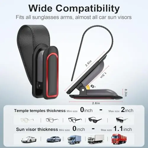 Veharvim Sunglass Holder for Car (2 Pack, One-Handed Operation, Gentle & Secure Hold, Silicone Padded, Universal Fits Sunglass and Car Visor) - Sunglasses Clip for Car Visor (Black & Red, 4 Pack) - 4