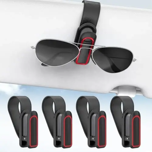Veharvim Sunglass Holder for Car (2 Pack, One-Handed Operation, Gentle & Secure Hold, Silicone Padded, Universal Fits Sunglass and Car Visor) - Sunglasses Clip for Car Visor (Black & Red, 4 Pack) - 1