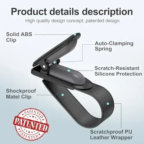 Veharvim Sunglass Holder for Car (One-Handed-Operation, Gentle & Secure Hold, Silicone Padded, Universal Fit, Metal Clip) Visor Sunglass Holder Clip,Visor Sunglass Holder Car (Black & Silver, 2 Pack) - 5