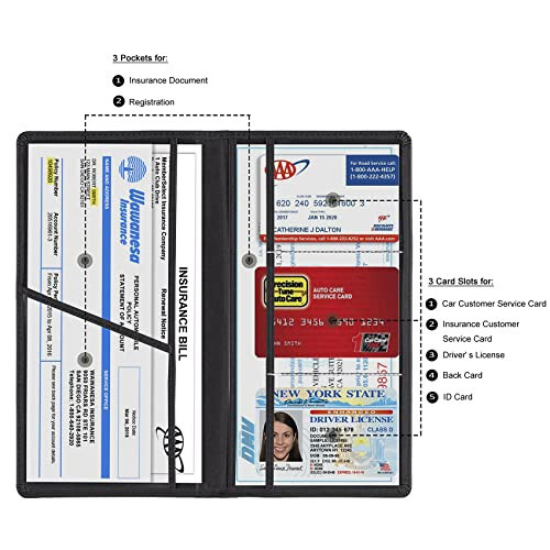 Araba Kayıt ve Sigorta Kart Tutucu, Araç Ruhsatı Dokümanı Torpido Kutusu Düzenleyici, Kadın Erkek Gençler İçin İç Araba Aksesuarları (Siyah) - 2