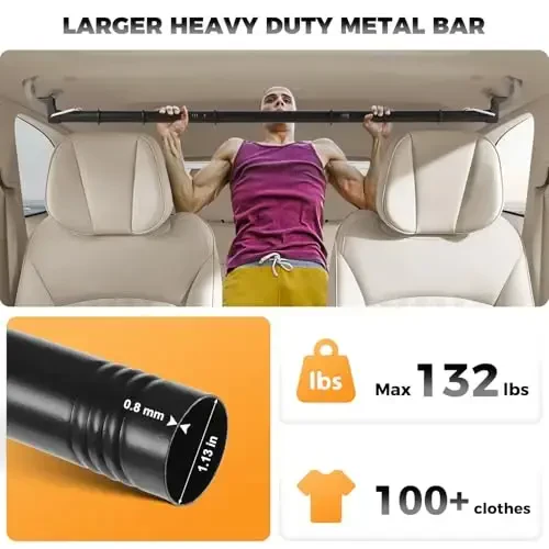 Heavy-Duty Car Clothes Hanger Bar Adjustable 30-63 inches with 9 Anti-Slip Rubber Rings, Ideal for Trucks SUVs RVs, Travel, Business - Keep Clothes Neat & Wrinkle-Free (Premium Black) - 4