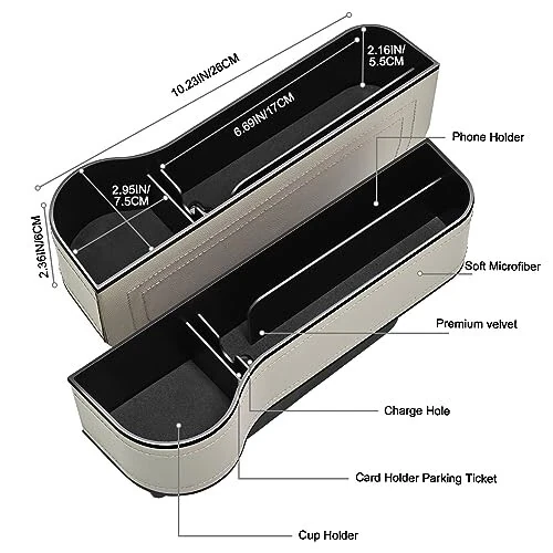 Car Seat Gap Filler Organizer, 2 Pack Multifunctional Car Seat Organizer, Auto Console Side Storage Box with Cup Holders 2 Seat Hooks for Drink, Car Organizer Front Seat for Holding Phone, Sunglasses - 4