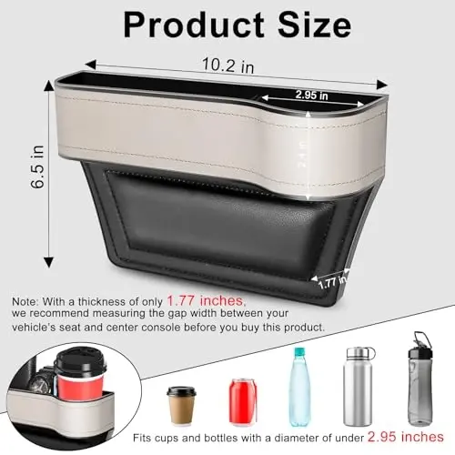 Car Seat Gap Filler Organizer, 2 Pack Multifunctional Car Seat Organizer, Auto Console Side Storage Box with Cup Holders 2 Seat Hooks for Drink, Car Organizer Front Seat for Holding Phone, Sunglasses - JIAJI (1)