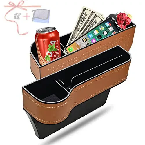 Car Seat Gap Filler Organizer, 2 Pack Multifunctional Car Seat Organizer, Auto Console Side Storage Box with Cup Holders 2 Seat Hooks for Drink, Car Organizer Front Seat for Holding Phone, Sunglasses - 1