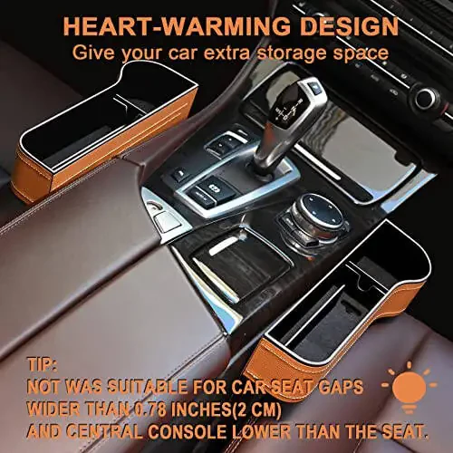 Car Seat Gap Filler Organizer, 2 Pack Multifunctional Car Seat Organizer, Auto Console Side Storage Box with Cup Holders 2 Seat Hooks for Drink, Car Organizer Front Seat for Holding Phone, Sunglasses - 2