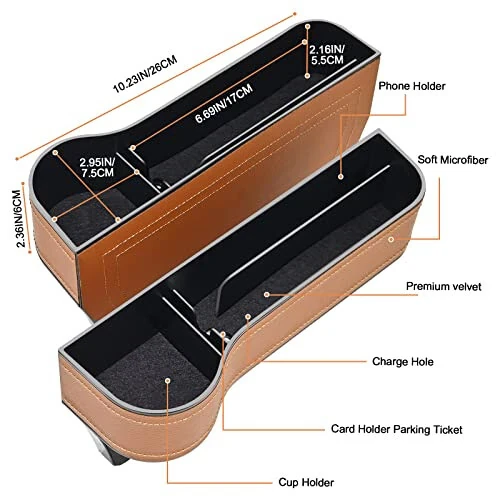 Car Seat Gap Filler Organizer, 2 Pack Multifunctional Car Seat Organizer, Auto Console Side Storage Box with Cup Holders 2 Seat Hooks for Drink, Car Organizer Front Seat for Holding Phone, Sunglasses - 4