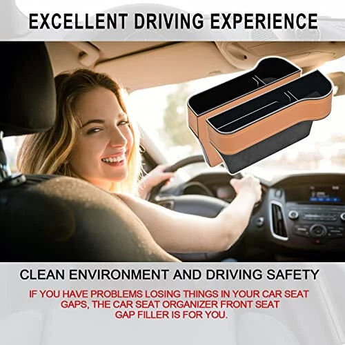 Car Seat Gap Filler Organizer, 2 Pack Multifunctional Car Seat Organizer, Auto Console Side Storage Box with Cup Holders 2 Seat Hooks for Drink, Car Organizer Front Seat for Holding Phone, Sunglasses - 6