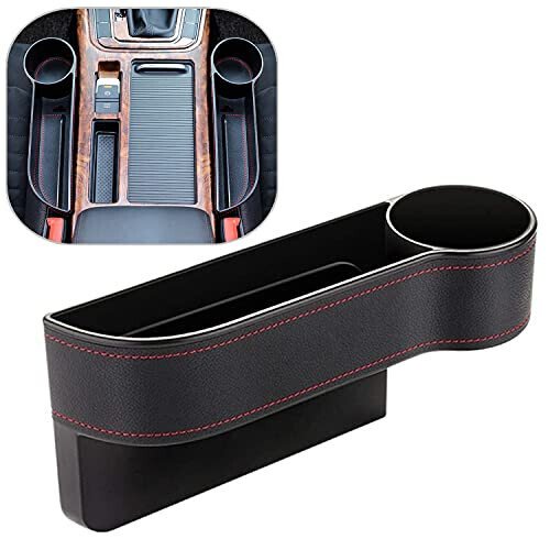 Car Seat Gap Filler Organizer Between Front seat car Organizer and Storage Box, Auto Premium PU Leather Console with Cup Holder, Car Pocket for Interior Essentials (for Passenger Side) - coforder