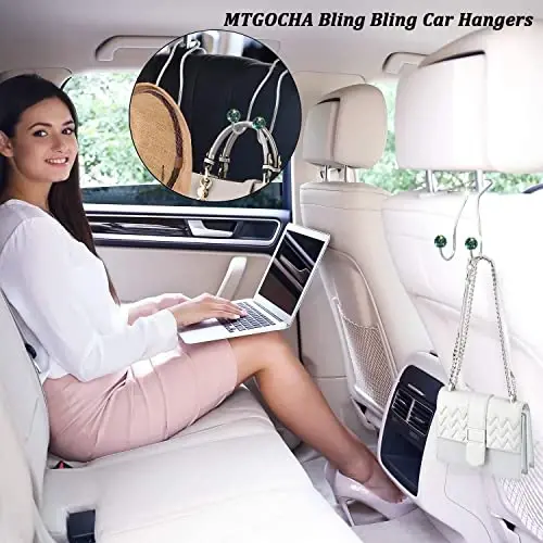 MTGOCHA Bling Purse Hook for Car Headrest, Upgraded Cute Car Seat Hooks for Bag Handbag, Durable Stainless Auto Purse Hanger Holder 2 Pack, Green - MTGOCHA (1)