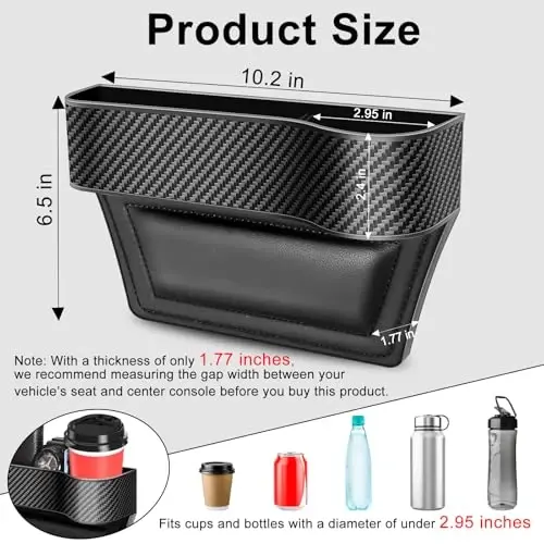 Car Seat Gap Filler Organizer, 2 Pack Multifunctional Auto Console Side Storage Box with Cup Holders 2 Seat Hooks for Drink, Car Organizer Front Seat for Holding Phone, Sunglasses - JIAJI (1)