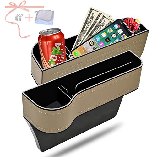 Car Seat Gap Filler Organizer, 2 Pack Multifunctional Car Seat Organizer, Auto Console Side Storage Box with Cup Holders 2 Seat Hooks for Drink, Car Organizer Front Seat for Holding Phone, Sunglasses - jiaji