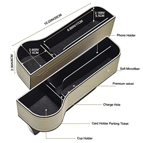 Car Seat Gap Filler Organizer, 2 Pack Multifunctional Car Seat Organizer, Auto Console Side Storage Box with Cup Holders 2 Seat Hooks for Drink, Car Organizer Front Seat for Holding Phone, Sunglasses - 4