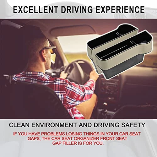 Car Seat Gap Filler Organizer, 2 Pack Multifunctional Car Seat Organizer, Auto Console Side Storage Box with Cup Holders 2 Seat Hooks for Drink, Car Organizer Front Seat for Holding Phone, Sunglasses - 6