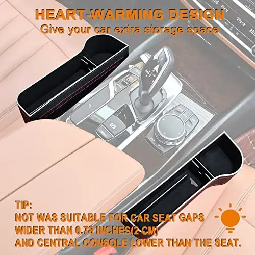 Car Seat Gap Filler Organizer, 2 Pack Multifunctional Car Seat Organizer, Auto Console Side Storage Box with Cup Holders 2 Seat Hooks for Drink, Car Organizer Front Seat for Holding Phone, Sunglasses - 2