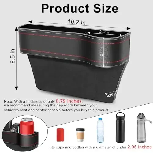 Car Seat Gap Filler Organizer, 2 Pack Multifunctional Car Seat Organizer, Auto Console Side Storage Box with Cup Holders 2 Seat Hooks for Drink, Car Organizer Front Seat for Holding Phone, Sunglasses - 5