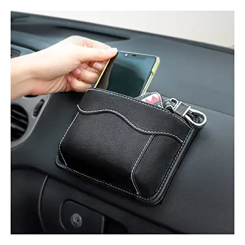 Moly Magnolia PU Leather Car Seat Side Pocket Organizer, Black/Flag | holds phones pens and cards, console door or narrow-gap placement, fits most cars, SUVs, and trucks, car interior accessories 