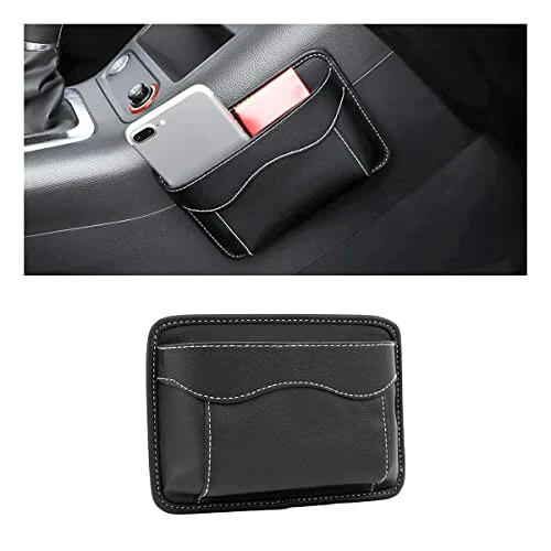 Car Seat Side Pocket Organizer, PU Leather Mini Storage Bag for Auto Door Window Console, Pen Phone Holder Tray Pouch Vehicle Seat Gap Filler for Organize Document, Registration, Notepad (Black) - Moly Magnolia