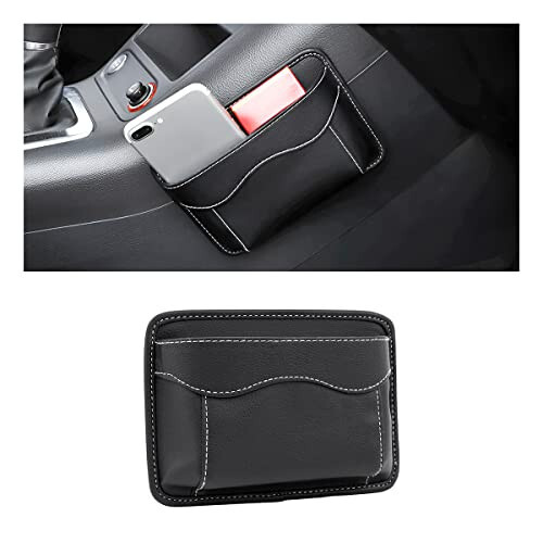 Car Seat Side Pocket Organizer, PU Leather Mini Storage Bag for Auto Door Window Console, Pen Phone Holder Tray Pouch Vehicle Seat Gap Filler for Organize Document, Registration, Notepad (Black) - Moly Magnolia