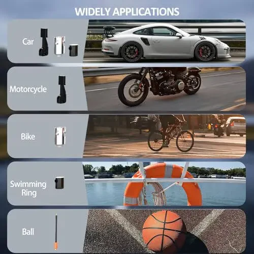 Portable Air Compressor Tire Inflator, 160PSI 4X Faster Air Pump with Digital Pressure Gauge & LED Display, Auto Shut-off Function for Car, Motorcycle, Truck, Bike, Ball - 6