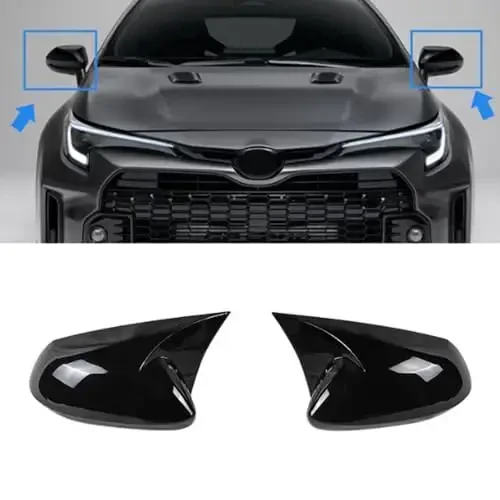 Car Ox Horn Side Rearview Mirror Cover Wing Mirror Protect Decorate Covers Auto Exterior Decoration Accessories for Toyota Corolla 2020 2021 2022 2023 2024 2025(Bright Black) - 2