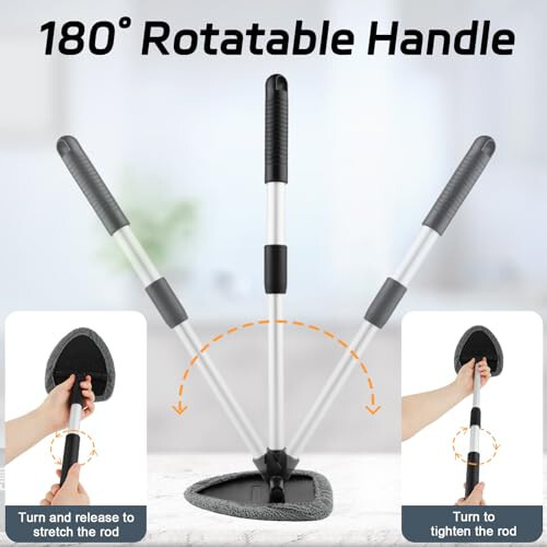Windshield Cleaner Tool, Car Interior Window Cleaning Tool, Car Wash kit with 4 Reusable Microfiber Pads, 2 Extendable Handle and 2 Spray Bottles, Glass Wiper Kit for Windshield, Home Windows - 5