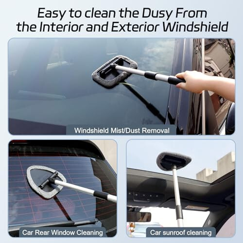 Windshield Cleaner Tool, Car Interior Window Cleaning Tool, Car Wash kit with 4 Reusable Microfiber Pads, 2 Extendable Handle and 2 Spray Bottles, Glass Wiper Kit for Windshield, Home Windows - 7