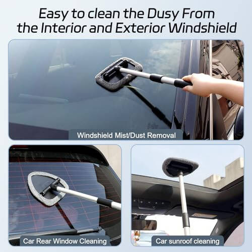 Windshield Cleaner Tool, Car Interior Window Cleaning Tool, Car Wash kit with 4 Reusable Microfiber Pads, 2 Extendable Handle and 2 Spray Bottles, Glass Wiper Kit for Windshield, Home Windows - 7