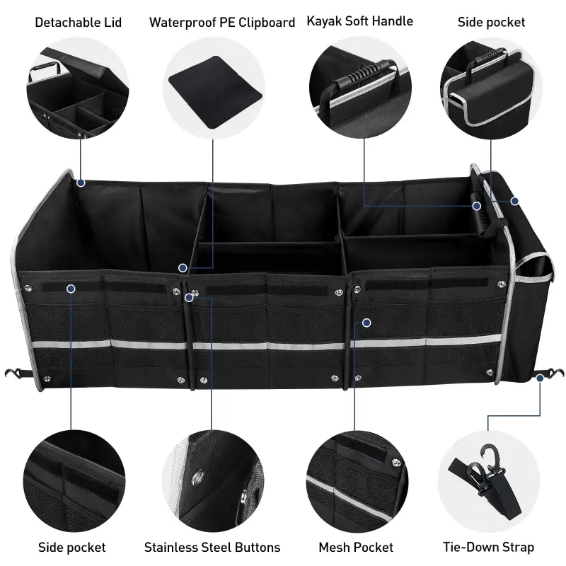 Car Storage Organizer, Collapsible Multi Compartment SUV Trunk Organizer with Leakproof Insulated Bag, Adjustable Securing Straps, Foldable Cover, Trunk Storage Box for Car, SUV, Truck, or Van - 3