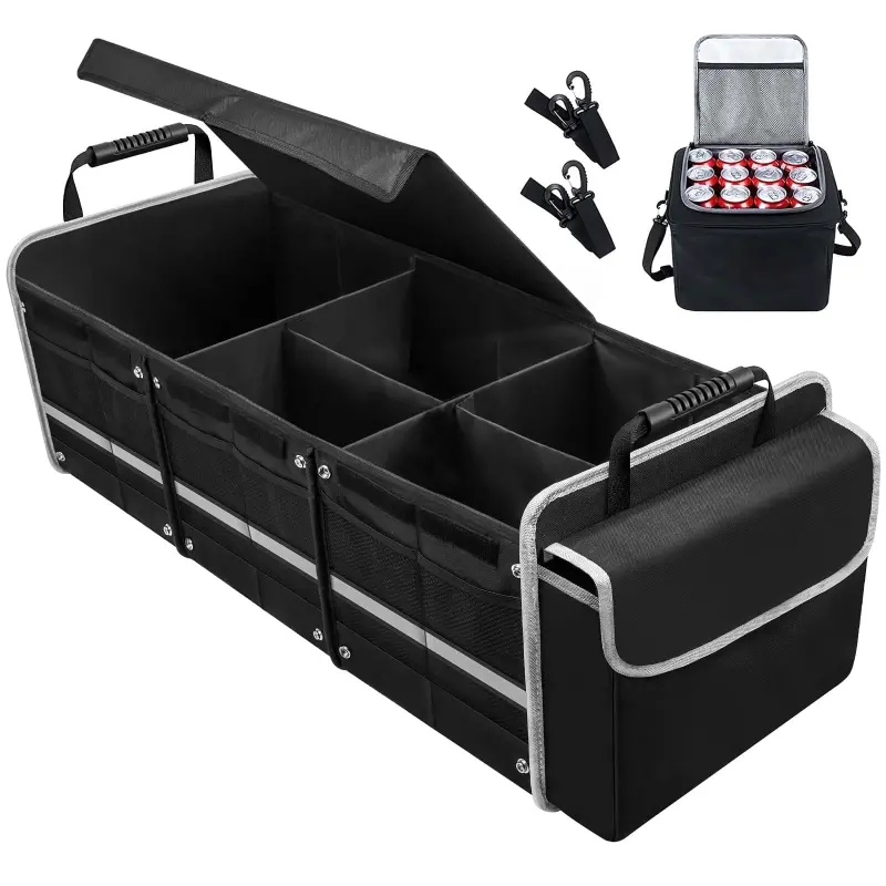 Car Storage Organizer, Collapsible Multi Compartment SUV Trunk Organizer with Leakproof Insulated Bag, Adjustable Securing Straps, Foldable Cover, Trunk Storage Box for Car, SUV, Truck, or Van - 6