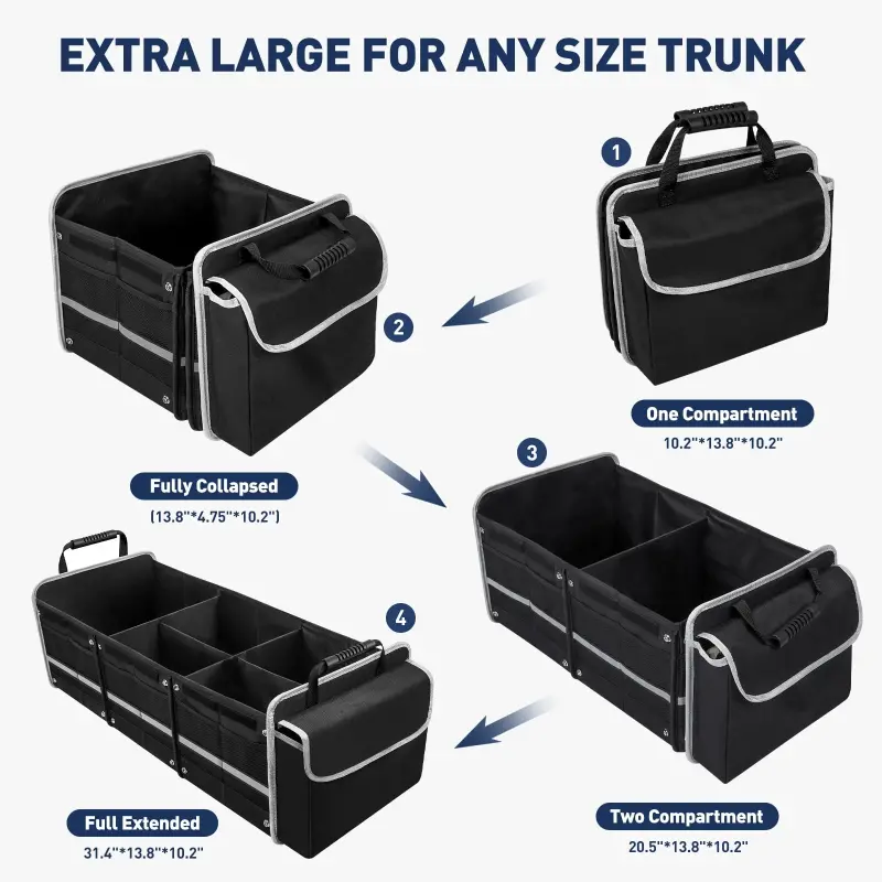 Car Storage Organizer, Collapsible Multi Compartment SUV Trunk Organizer with Leakproof Insulated Bag, Adjustable Securing Straps, Foldable Cover, Trunk Storage Box for Car, SUV, Truck, or Van - 7