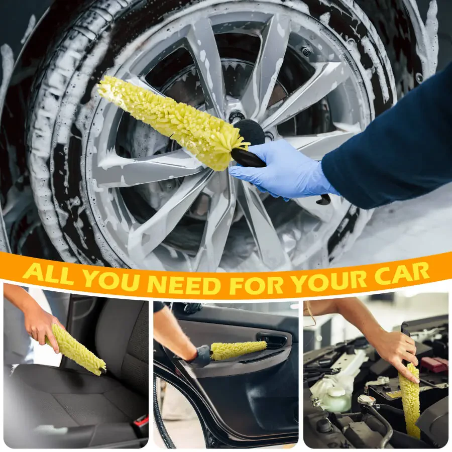 Car Wheel Tire Rim Brush, Rim Scrubber Supplies Cleaner Car Wash Equipment Cleaning Tools Duster Car Accessories for SUV Car Motorcycle- - 4