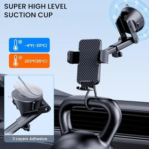 Phone Holder Car [Military Grade Suction Ultra Strong Base] Cell Phone Car Holder 3 in 1 Dashboard Windshield Air Vent Hands-Free for Garmin GPS iPhone Android - 6
