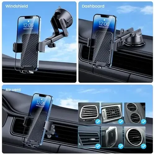 Phone Holder Car [Military Grade Suction Ultra Strong Base] Cell Phone Car Holder 3 in 1 Dashboard Windshield Air Vent Hands-Free for Garmin GPS iPhone Android - 2