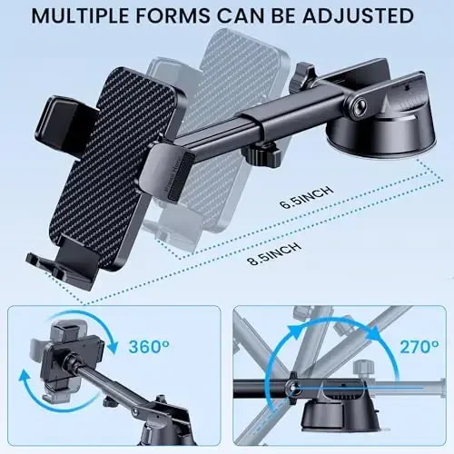 Phone Holder Car [Military Grade Suction Ultra Strong Base] Cell Phone Car Holder 3 in 1 Dashboard Windshield Air Vent Hands-Free for Garmin GPS iPhone Android - 3