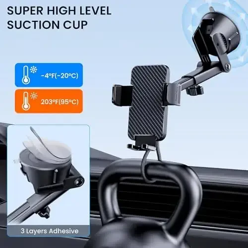 Phone Holder Car [Military Grade Suction Ultra Strong Base] Cell Phone Car Holder 3 in 1 Dashboard Windshield Air Vent Hands-Free for Garmin GPS iPhone Android - 6