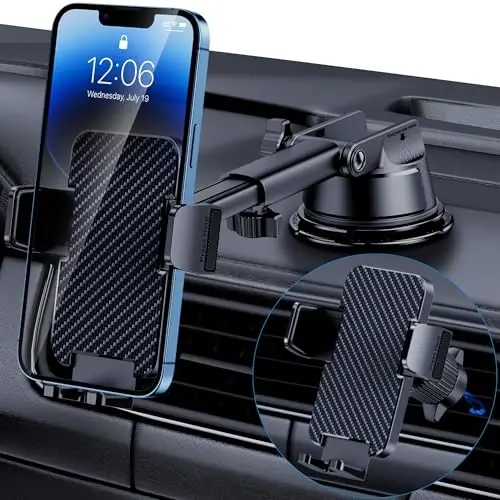 GUWEZ Phone Holders for Your Car [Military Grade Suction Ultra Strong Base] Cell Phone Car Holder 3 in 1 Dashboard/Windshield/Air Vent Hands-Free for iPhone Android 