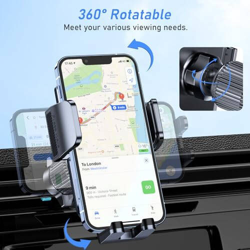 Car Phone Holder Mount, Super Stable Air Vent Cell Phone Car Mount with 2025 Metal Hook Clip, 360° Rotation,One Button Release for iPhone, Galaxy, Google, and All Other Smartphones - 5