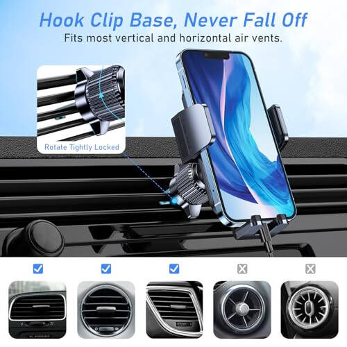Car Phone Holder Mount, Super Stable Air Vent Cell Phone Car Mount with 2025 Metal Hook Clip, 360° Rotation,One Button Release for iPhone, Galaxy, Google, and All Other Smartphones - 6