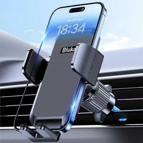 Car Phone Holder Mount, Super Stable Air Vent Cell Phone Car Mount with 2025 Metal Hook Clip, 360° Rotation,One Button Release for iPhone, Galaxy, Google, and All Other Smartphones - Blukar