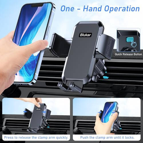 Car Phone Holder Mount, Super Stable Air Vent Cell Phone Car Mount with 2025 Metal Hook Clip, 360° Rotation,One Button Release for iPhone, Galaxy, Google, and All Other Smartphones - 2