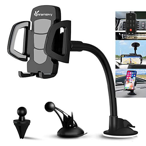 Vansky Car Phone Holder Mount, 3-in-1 Universal Cell Phone Holder Car Air Vent Holder Dashboard Mount Windshield Mount Fit for iPhone 16 15 14 13 Pro Max, Samsung S24 S23 LG Sony and More - 1