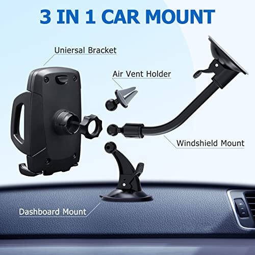 Vansky Car Phone Holder Mount, 3-in-1 Universal Cell Phone Holder Car Air Vent Holder Dashboard Mount Windshield Mount Fit for iPhone 16 15 14 13 Pro Max, Samsung S24 S23 LG Sony and More - 5
