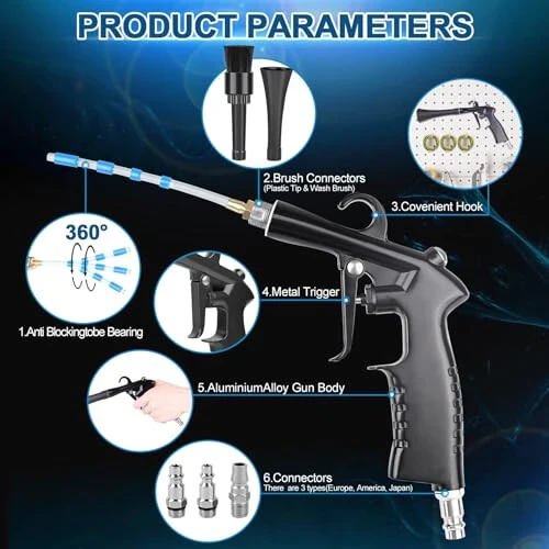 Car Cleaning Gun Detailing Interior Dryer Air Blow Gun, High Pressure Blower Gun, Car Detailing Kit Interior Cleaner, Car Detailing Tools for Car Quickly Blasts Dirt and Dust Works with Air - PARAROSE (1)