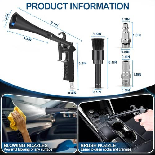 Car Cleaning Gun Detailing Interior Dryer Air Blow Gun, High Pressure Blower Gun, Car Detailing Kit Interior Cleaner, Car Detailing Tools for Car Quickly Blasts Dirt and Dust Works with Air - 4