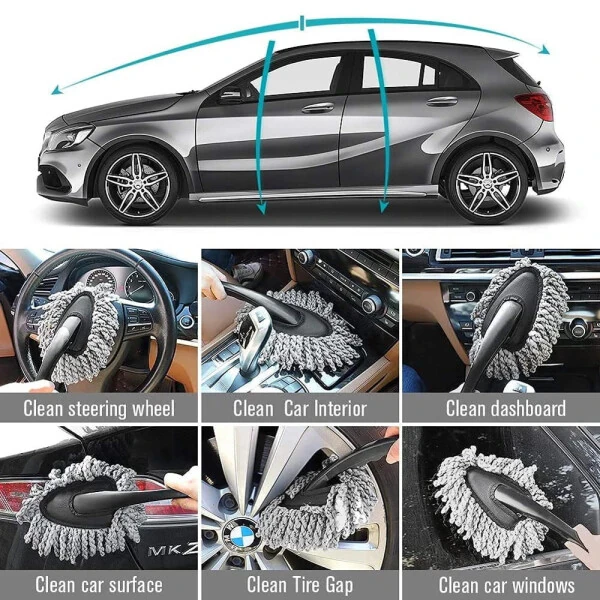 Car Duster Super Soft Microfiber Car Dash Duster Brush Set Interior Exterior Cleaning Dusting and Washing Tool for Car Motorcycle Automotive-GRAY - KCYSTA (1)